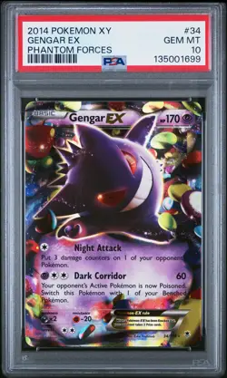 2014 POKEMON XY PHANTOM FORCES #34 GENGAR EX PSA 10 - Image 1