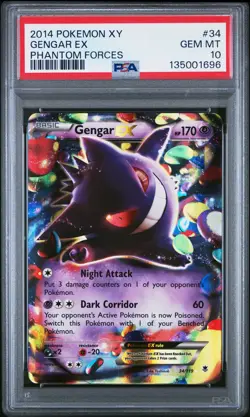 2014 POKEMON XY PHANTOM FORCES #34 GENGAR EX PSA 10 - Image 1