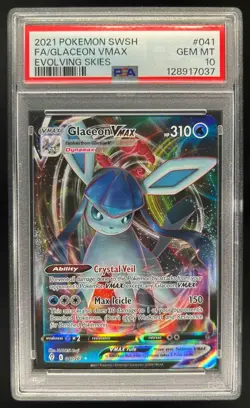2021 Pokemon SWSH Evolving Skies Glaceon VMAX Full Art #041/203 PSA 10 - Image 1
