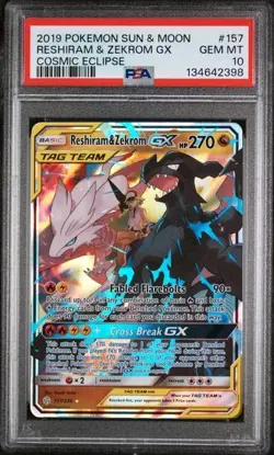 PSA 10 Gem Mint - Reshiram & Zekrom GX 157/236 - Pokemon TCG: Cosmic Eclipse - Image 1