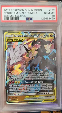 PSA 10 Gem Mint - Reshiram & Zekrom GX 157/236 - Pokemon TCG: Cosmic Eclipse - Image 1