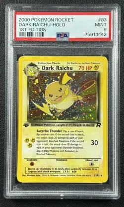 DARK RAICHU HOLO PSA 9 2000 POKEMON TEAM ROCKET FIRST EDITION #83/82 1ST EDITION - Image 1
