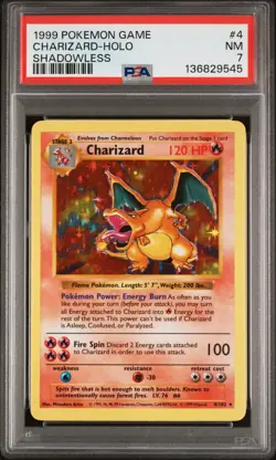 1999 POKEMON BASE SET SHADOWLESS #4 CHARIZARD-HOLO PSA 7 - Image 1