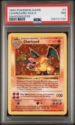 1999 POKEMON BASE SET SHADOWLESS #4 CHARIZARD-HOLO PSA 7 - Image 1