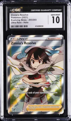 2021 POKEMON SWSH EVOLVING SKIES #203 FULL ART/ZINNIA'S RESOLVE CGC 10 GEM MINT - Image 1