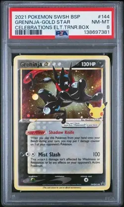 2021 POKEMON SWSH BLACK STAR PROMO 144 GRENINJA-GOLD STAR CELEBRATIONS ETB PSA 8 - Image 1