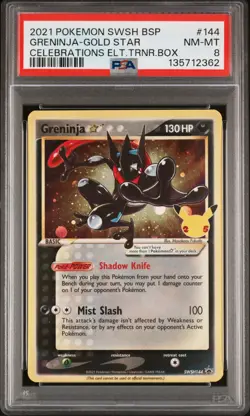 2021 POKEMON SWSH BLACK STAR PROMO 144 GRENINJA-GOLD STAR CELEBRATIONS ETB PSA 8 - Image 1