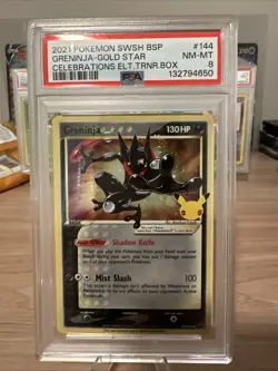 Pokemon Greninja Gold Star SWSH144 Black Star Promo Celebrations ETB PSA 8 - Image 1
