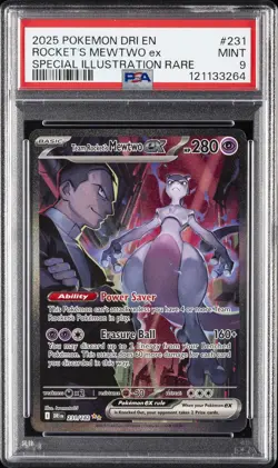 2025 POKEMON DRI EN-DESTINED RIVALS #231 TEAM ROCKET'S MEWTWO EX PSA 9 - Image 1