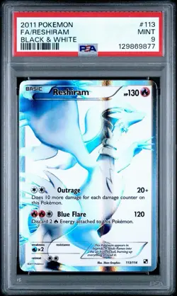 2011 POKEMON Black & White #113 FULL ART RESHIRAM PSA 9 - Image 1