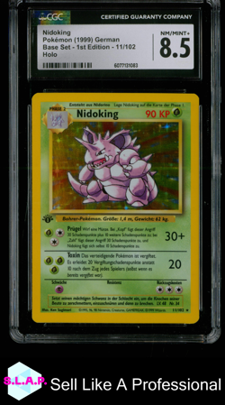 NIDOKING HOLO 1ST EDITION POKEMON 11/102 1999 BASE SET NM/MINT+ GER CGC + 8.5 - Image 1