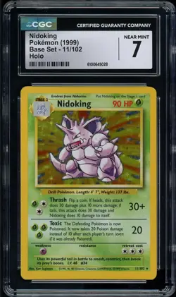 CGC 7 Nidoking 1999 Base Set 11/102 Holo Pokemon Card - Image 1