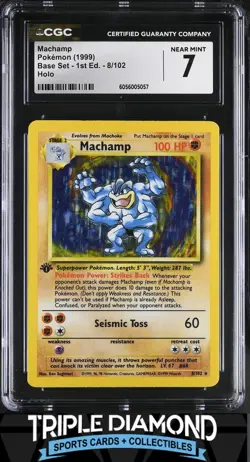 1999 Pokemon Base Set 1st Edition #8/102 Machamp Holo CGC 7 NM M216 - Image 1