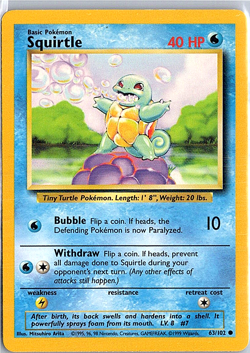 SQUIRTLE 63/102 C BASE SET SHADOWLESS POKEMON MP - Image 1