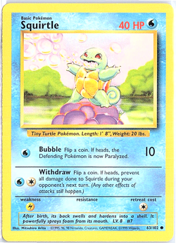 SQUIRTLE 63/102 C BASE SET SHADOWLESS POKEMON MP - Image 3