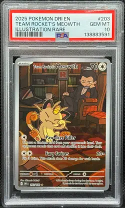 PSA 10 Team Rocket's Meowth 203/182 Pokemon Destined Rivals Illustration Rare - Image 1