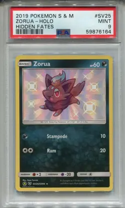 Pokemon Sun & Moon Hidden Fates Shiny Vault Card SV25 Zorua PSA 9 - Image 1