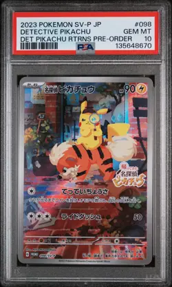 2023 POKEMON JPN SV-P PROMO #098 DETECTIVE PIKACHU PSA 10 - Image 1