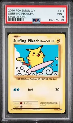 2016 Pokemon XY Evolutions #111 Surfing Pikachu PSA 9 - Image 1