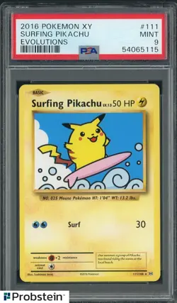 #2 2016 Pokemon XY Evolutions #111 Surfing Pikachu PSA 9 MINT - Image 1