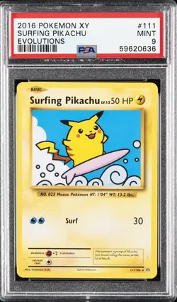 2016 POKEMON XY EVOLUTIONS #111 SURFING PIKACHU PSA 9 - Image 1