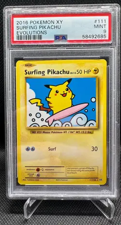 2016 POKEMON XY EVOLUTIONS #111 SURFING PIKACHU PSA 9 - Image 1