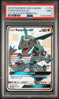 2018 POKEMON SUN & MOON CELESTIAL STORM #177A FULL ART/RAYQUAZA GX PSA 9 - Image 1