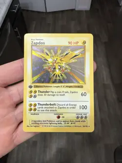 Zapdos 016/102 Base Set 1st Edition (Shadowless) Holo Pokemon Card LP-NM - Image 1