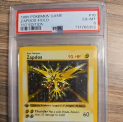 Zapdos 016/102 Base Set 1st Ed. (Shadowless) Holo PSA 6 - Vintage Pokemon Card - Image 2