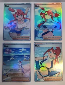 Lot of 4 Custom holo Skyla Trainer Pokemon Trading Card sleeved & top loaded - Image 1
