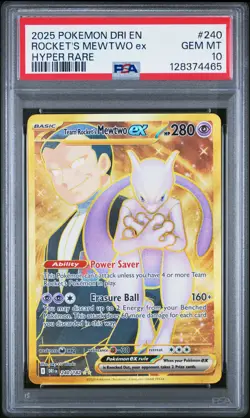 2025 POKEMON DRI EN-DESTINED RIVALS HYPER RARE TEAM ROCKET'S MEWTWO EX PSA 10 - Image 1
