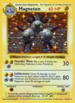 1x Magneton - 9/102 - Holo Rare - Shadowless Edition Heavily Played Pokemon G1 - - Image 1