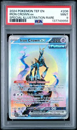 2024 POKEMON TEMPORAL FORCES SPECIAL ILLUSTRATION RARE #206 IRON CROWN EX PSA 9 - Image 1