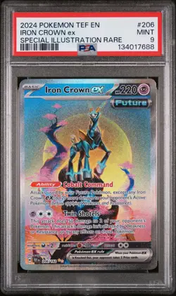 2024 POKEMON TEMPORAL FORCES SPECIAL ILLUSTRATION RARE #206 IRON CROWN EX PSA 9 - Image 1