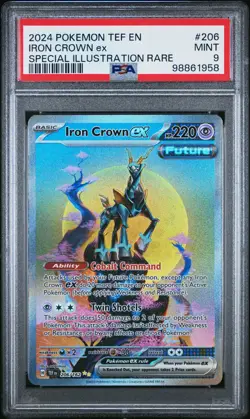 2024 POKEMON TEMPORAL FORCES SPECIAL ILLUSTRATION RARE #206 IRON CROWN EX PSA 9 - Image 1