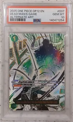 2025 ONE PIECE OP12 DEAD MAN'S GAME ALTERNATE ART PSA 10 - Image 1