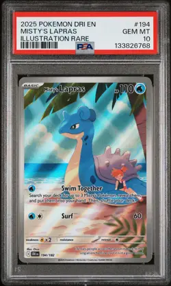 2025 POKEMON DRI EN-DESTINED RIVALS ILLUSTRATION RARE #194 MISTY'S LAPRAS PSA 10 - Image 1