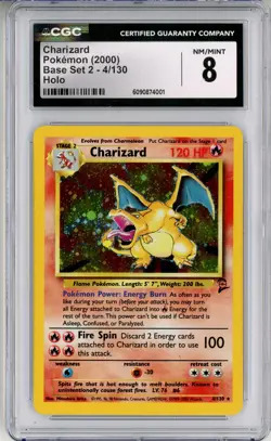 CGC NM/MINT 8 Pokemon Trading Card Game Charizard 004/130 Base Set 2 Holo - Image 1