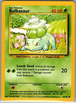 Bulbasaur 44/102 Non Holo Base Set - Pokemon Card - LP - Image 1