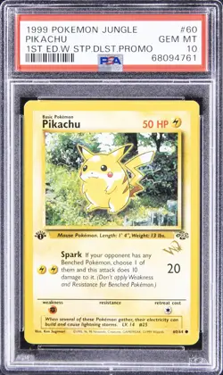 1999 POKEMON JUNGLE 1ST ED W STAMP DUELIST PROMO #60 PIKACHU PSA 10 - Image 1