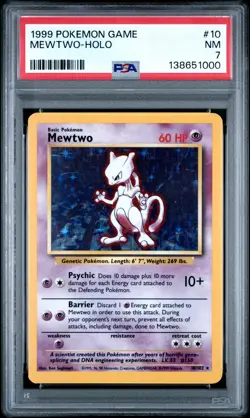 1999 POKEMON BASE SET UNLIMITED #10 MEWTWO-HOLO PSA 7 - Image 1