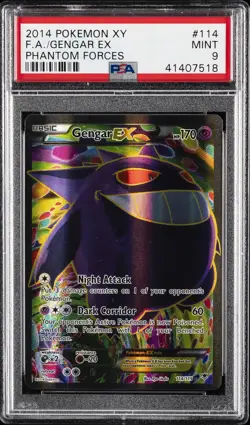 2014 POKEMON XY PHANTOM FORCES #114 FULL ART/GENGAR EX PSA 9 - Image 1