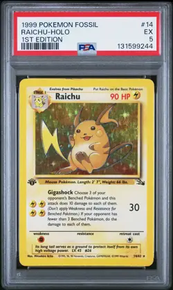 1999 POKEMON FOSSIL 1ST EDITION #14 RAICHU-HOLO PSA 5 - Image 1