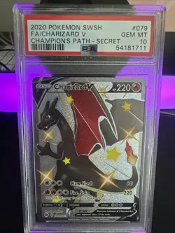 2020 POKEMON SWORD & SHIELD CHAMP'S PATH SECRET #079 FULL ART/CHARIZARD V PSA 10 - Image 1
