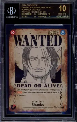 2024 One Piece OP09 Wanted Alternate Art Shanks #004 BGS 10 BLACK LABEL - Image 1