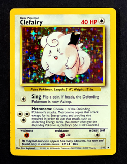 1999 Pokemon CLEFAIRY Base Set HOLO RARE Unlimited Edition INK ERROR Card 5/102 - Image 1