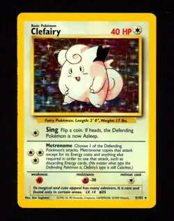 1999 Pokemon CLEFAIRY Base Set HOLO RARE Unlimited Edition INK ERROR Card 5/102 - Image 2