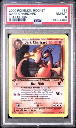 2000 POKEMON ROCKET 1ST EDITION #21 DARK CHARIZARD PSA 8 - Image 1