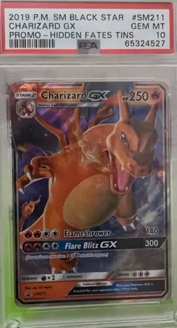 2019 PM SM Black Star Charizard GX Promo Card Hidden Fates Tin #SM211 PSA 10 - Image 1