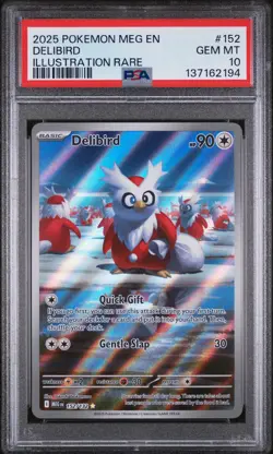 2025 POKEMON MEG EN-MEGA EVOLUTION ILLUSTRATION RARE #152 DELIBIRD PSA 10 - Image 1